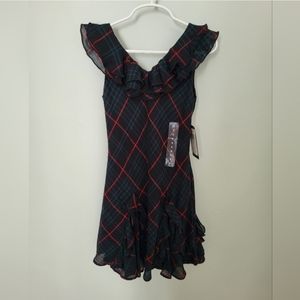 Polo Ralph‎ Lauren Girls Size 6 V Neck Ruffle Sleeveless Dress Green Black Red
